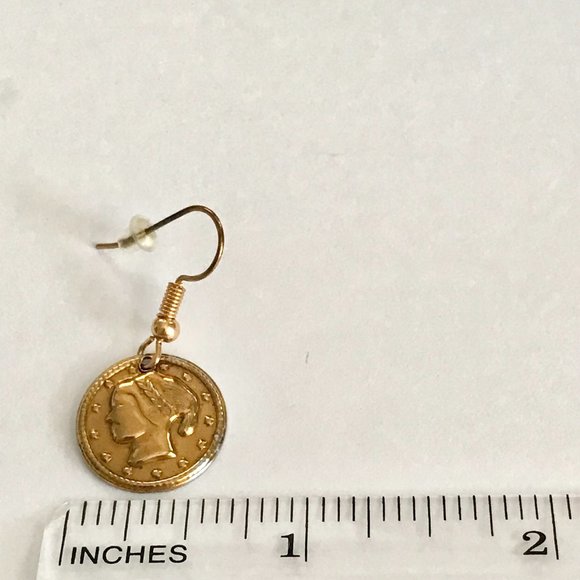 Vintage French Italian Coin Earrings Dangle Gold Plated Wire France Italy Lady - Picture 9 of 9